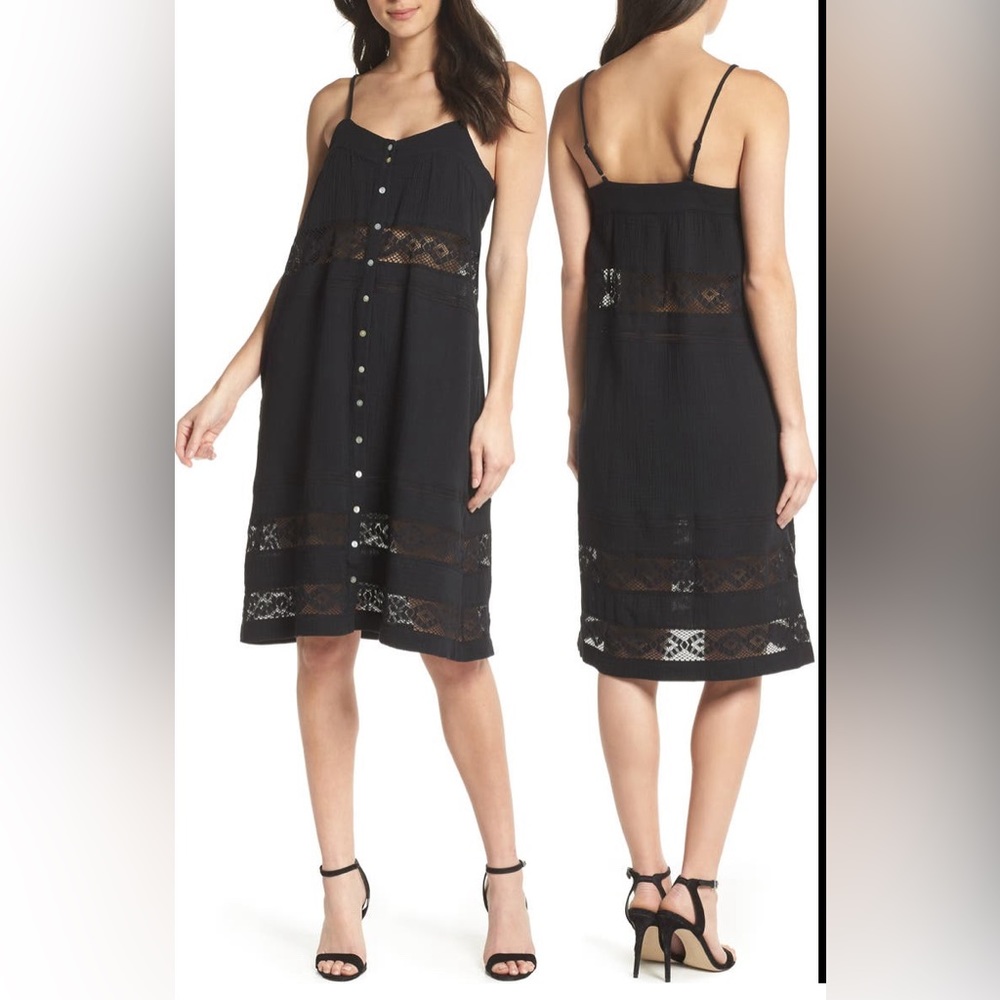 Knot Sisters Annie Lace Trim Sundress. Black. Size small.